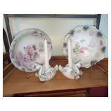 Two Floral Patterned Bowls with Swan Candle Holders
