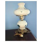 Milk Glass Table Lamp with Floral Design