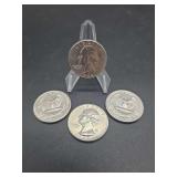 1964 United States Silver Quarter Dollar Coins - Group of Four