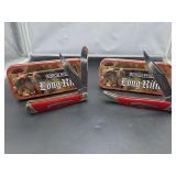 Two Rough Ryder 'Long Rifle' Series Folding Pocket Knives with Tins