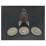 Assorted Washington Quarters (1943, 1951, 1952, 1964)