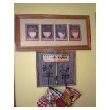 Framed Print Assortment with 'Fresh Eggs' Signage and Oven Mitts