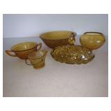 Amber Glass: Bowls, Covered Dish, and Footed Vessel