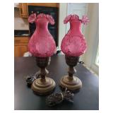 Cranberry Glass Lamps with Embossed Floral Design