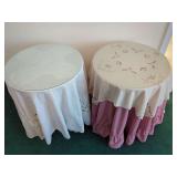 Accent Tables with Glass Tops and Fabric Drapes