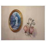 Floral Metal Sconce with Pink Glass Shades