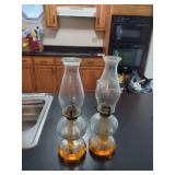 Pair of Glass Oil Lamps with Amber Tinted Bases