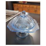 Blue Glass Butter Dish with Cover