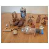 Assorted Carved Wood Figurines and Objects