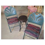 Two Folding Chairs with Round Stool