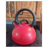 Red Enamel Coated Tea Kettle