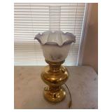 Brass Electric Conversion Oil Lamp with Glass Shade