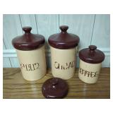Ceramic Canister Set with Lids, Flour, Sugar and Coffee Design