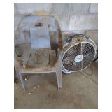 Plastic Chair and Wind Machine Fan