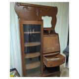 Oak Combination Curio Cabinet and Secretary Desk