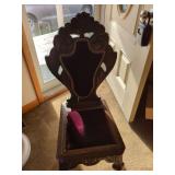 Upholstered Wood Footstool with Carved Detail