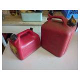 Two Red Plastic Gasoline Containers