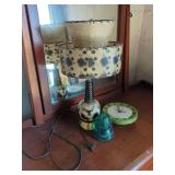 Mid-Century Table Lamp, Lux Clock, and Glass Insulator Assortment