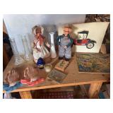Dolls, Puzzle, Car Plaque and Various Decorative Items