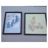 Framed Needlepoint Art Pieces - 'Now I Lay Me Down To Sleep' & Child with Presents