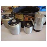Home Canning Set with Canisters and Coffee Percolator