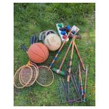 Sporting Goods: Croquet Set, Badminton Rackets, and Balls