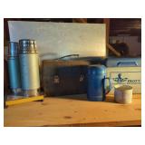 Thermoses, Gott Sportcooler, Heated Trivet, and Toolbox