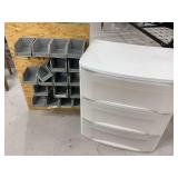 Storage Bin Rack and Three-Drawer Cabinet