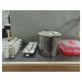 Kitchenware Assortment Including Spice Jars, Stock Pot, and Cake Carrier