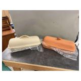 Two Glazed Terracotta Bread Keepers