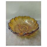 Amber Glass Bowl with Sunflower Center