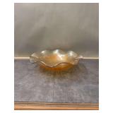 Carnival Glass Ruffled Bowl with Floral Motif