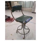 Adjustable Industrial Stool with Green Vinyl Seat