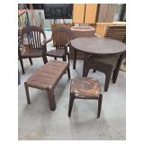 Brown Plastic Outdoor Furniture Set: Table, Chairs, Benches
