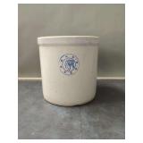 Decorated Stoneware Crock with Blue Indian Head Motif