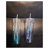 Set of Two Glitter Tumblers with Straws