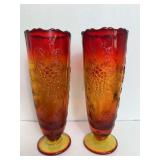 Pair of L.E.Smith FAYETTE Grape and Leaves Vases