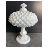 Diamond Point Milk Glass Compote