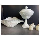 Vintage Milk Glass Wedding Box and Fruit Bowl
