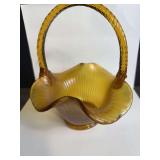 Fenton Amber Art Glass Crackle Basket