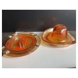 Iridescent Orange Carnival Glass Ashtrays - 2