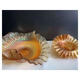 Vintage Peach and Marigold Carnival Glass Bowls