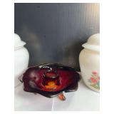 Fenton Art Glass Candle holder and 2 Avon Canisters