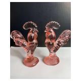 2 Pink Depression Glass Style Roosters