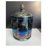 Iridescent Blue Carnival Glass Canister
