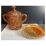 Imperial Carnival Glass Rose Compote and Dish