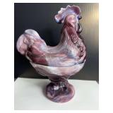 Slag Glass Purple Rooster Dish
