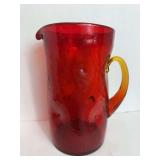 Vintage Amberina Crackle Glass Pitcher
