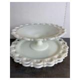 White Milk Glass Open Lace Edge Pedestal Dishes