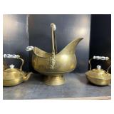 Dutch Brass Coal Scuttle and Tea pots
